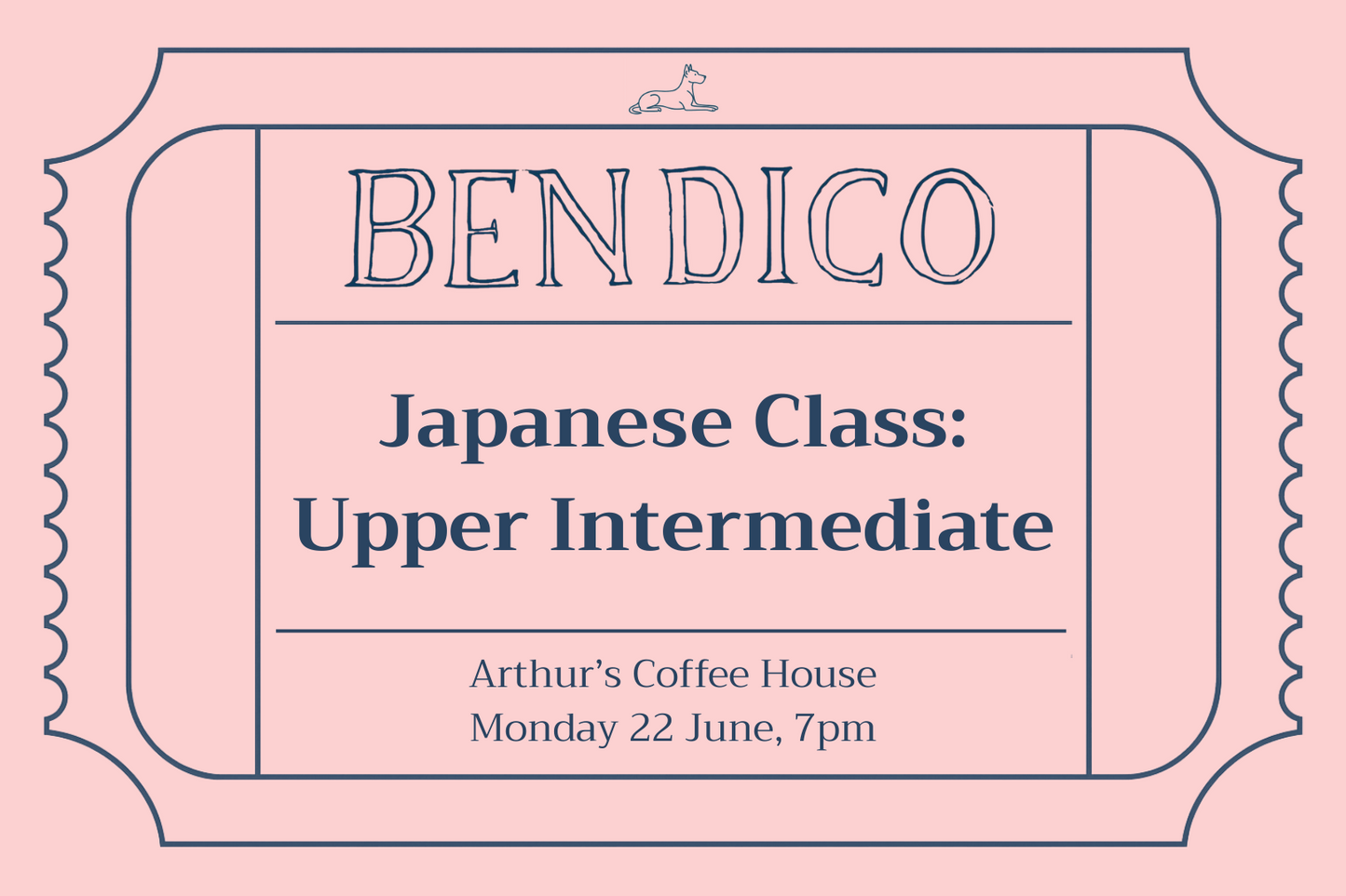 Promotional poster for Bendico Japanese Class on a pink background