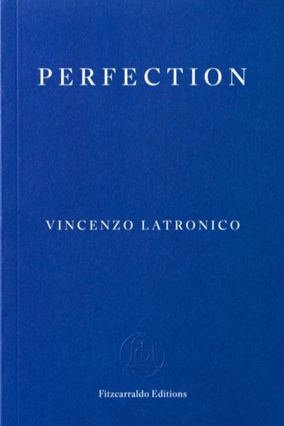 Blue book cover with 'Perfection' by Vincenzo Latronico and Fitzcarraldo Editions logo.