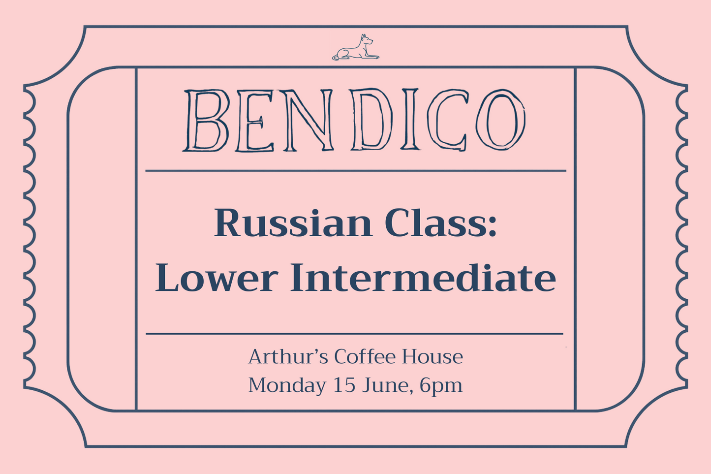 Promotional poster for Bendico Russian Class on a pink background