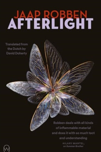Book cover of 'Afterlight' by Jaap Robben with a butterfly illustration on a black background.