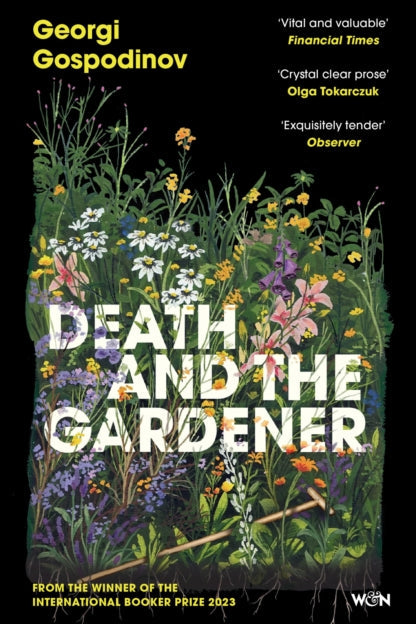 Book cover of 'Death and the Gardener' with floral design and text on a black background