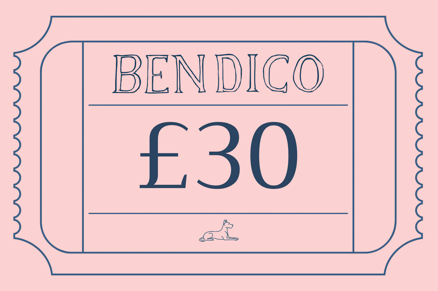 Gift card with 'Bendico' and £30 on a pink background