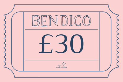 Gift card with 'Bendico' and £30 on a pink background