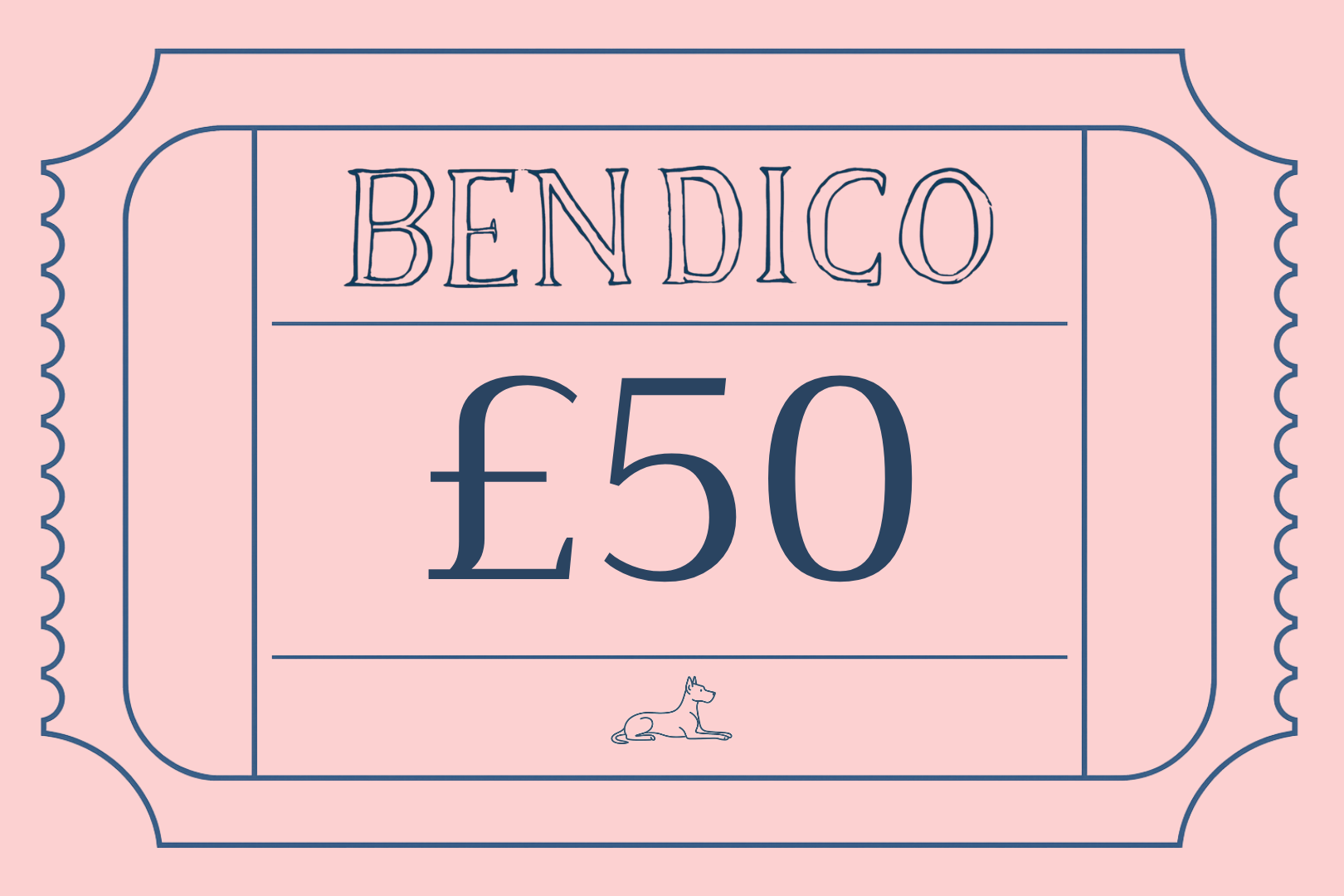 Gift card with 'Bendico' and £50 on a pink background