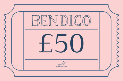 Gift card with 'Bendico' and £50 on a pink background