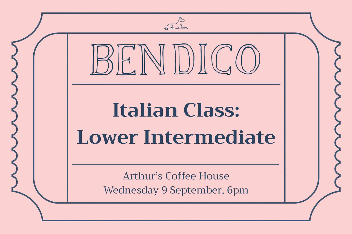 Advertisement for a Ben Dico Italian Class on a pink background