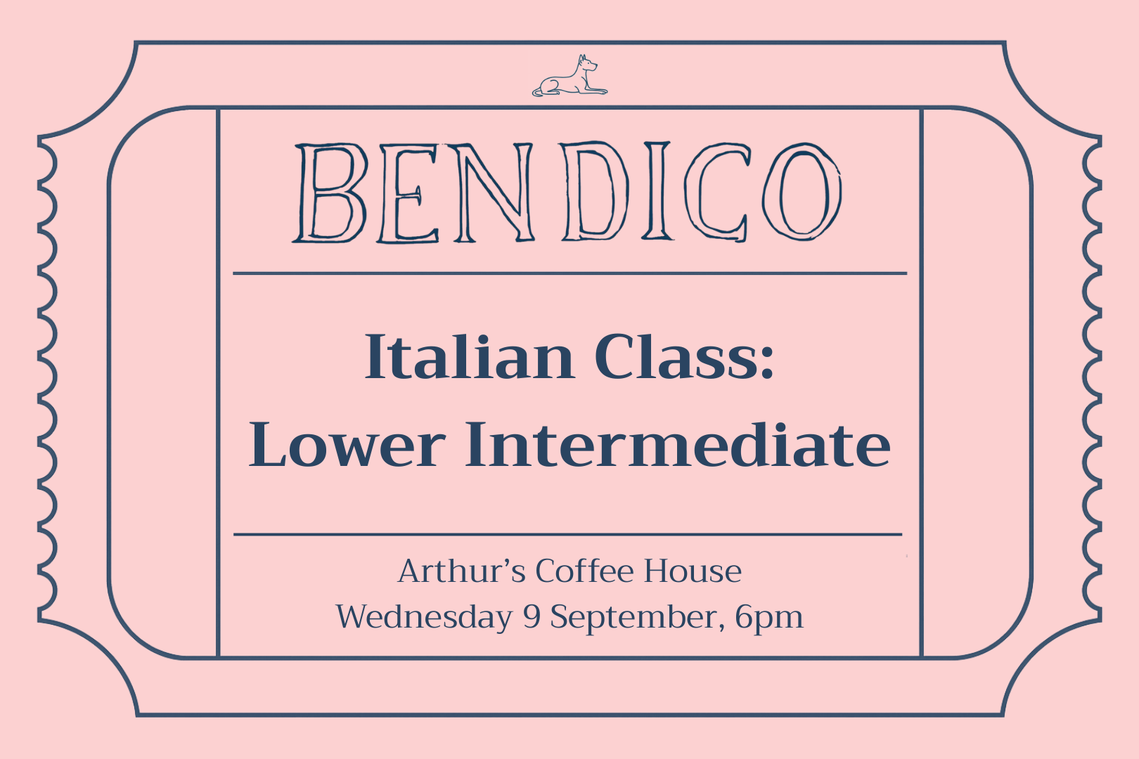 Advertisement for a Ben Dico Italian Class on a pink background