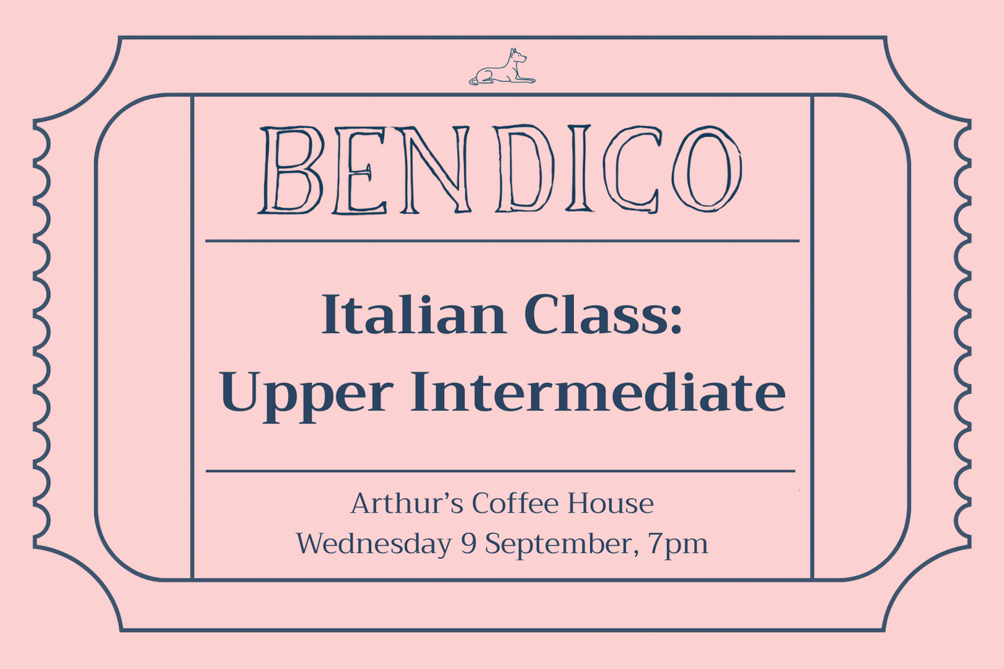 Advertisement for a Ben Dico Italian Class on a pink background