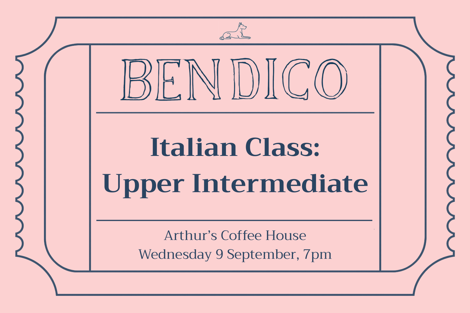 Advertisement for a Ben Dico Italian Class on a pink background