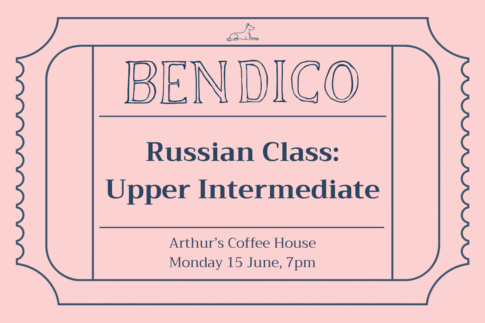 Promotional poster for Bendico Russian Class on a pink background