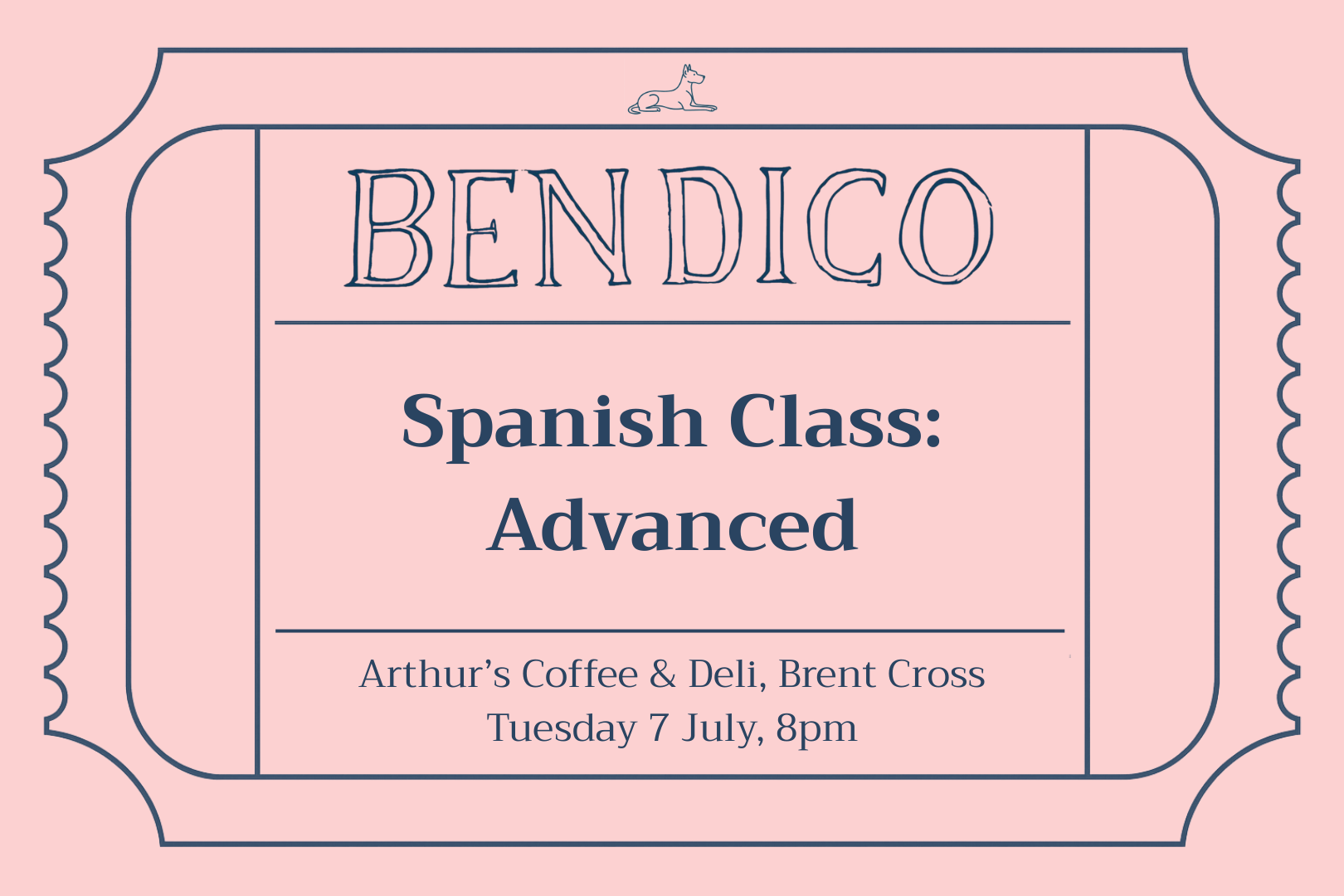 Advertisement for Bendico Spanish Class: Advanced on a pink background