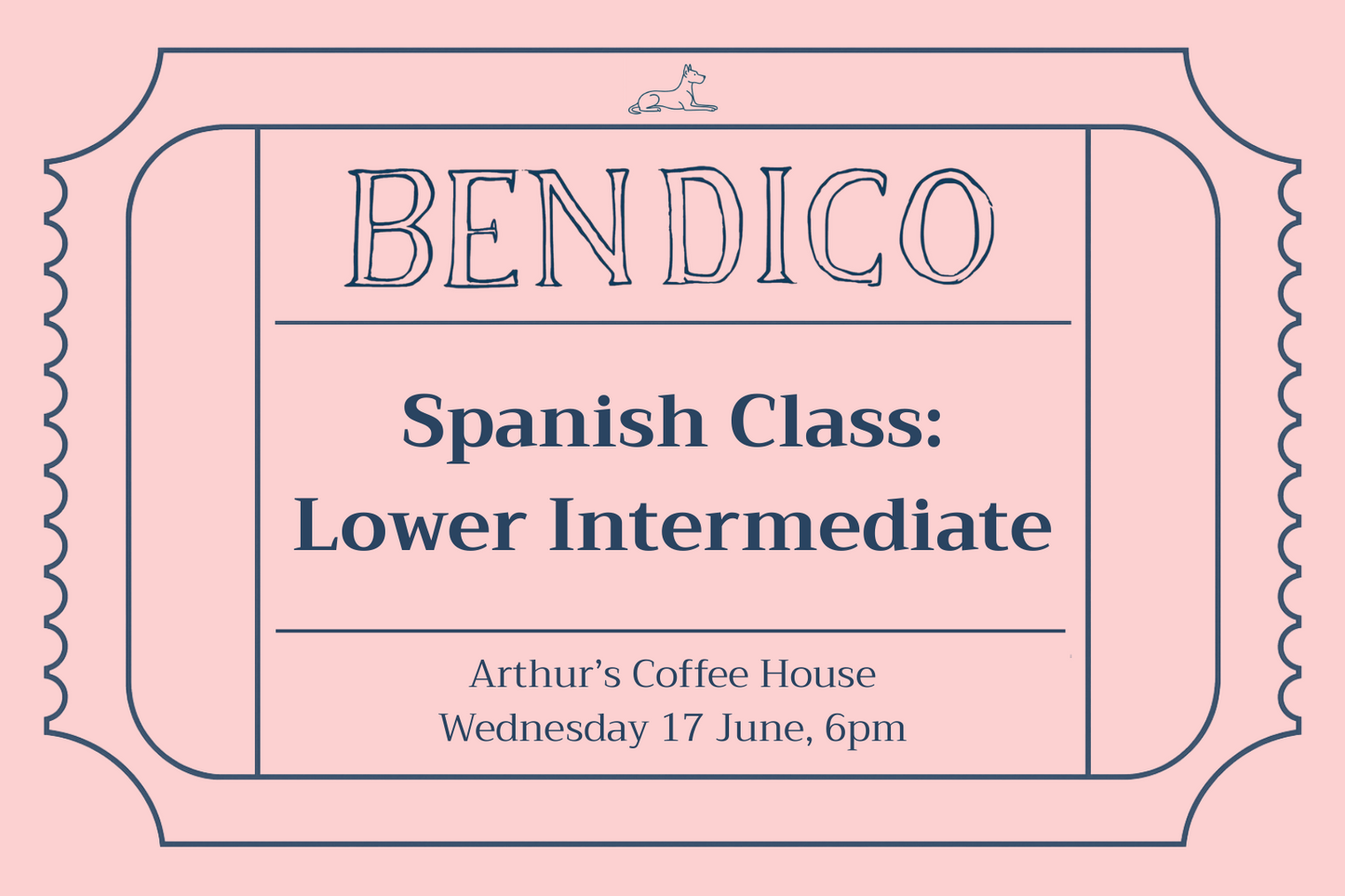 Promotional poster for Bendico Spanish Class on a pink background
