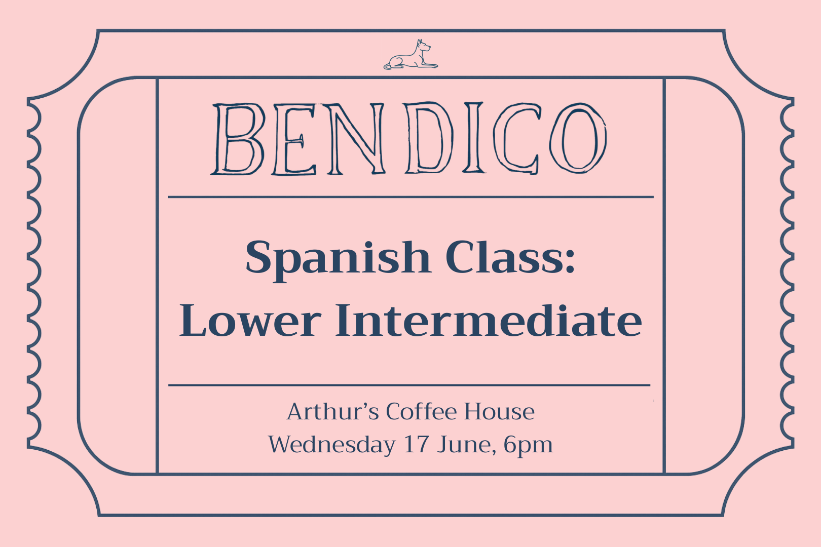 Promotional poster for Bendico Spanish Class on a pink background