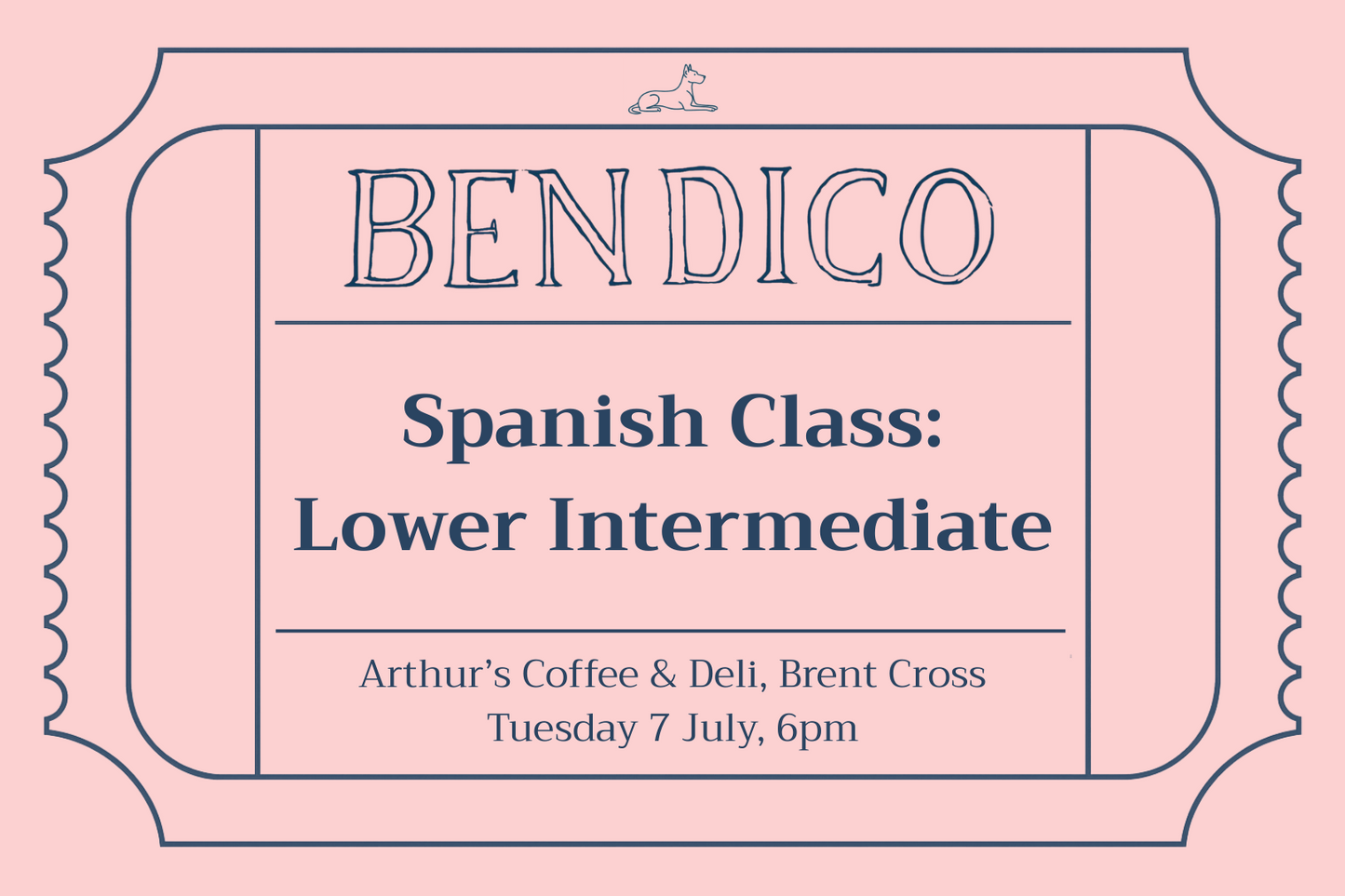 Promotional poster for Bendico Spanish Class on a pink background