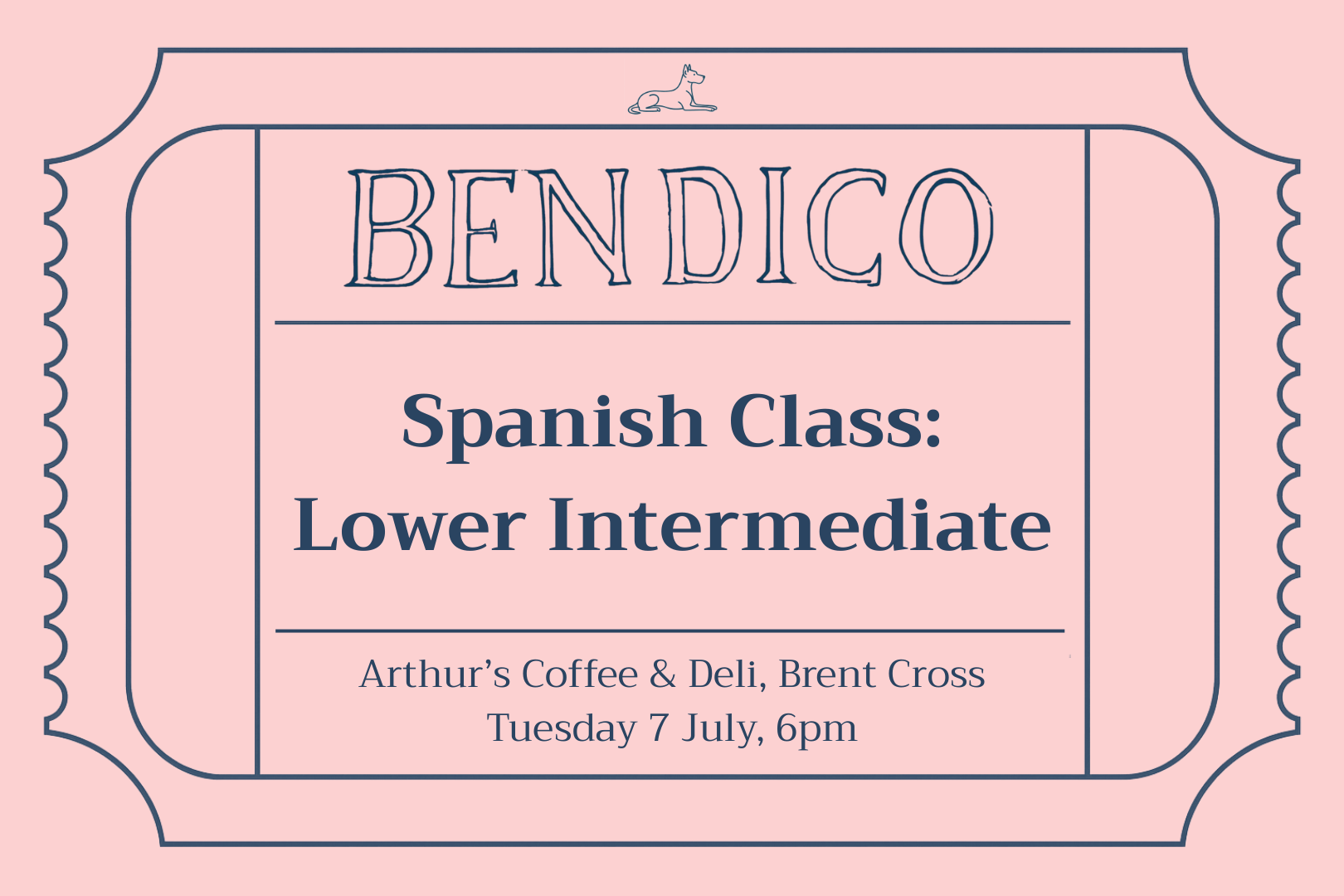 Promotional poster for Bendico Spanish Class on a pink background