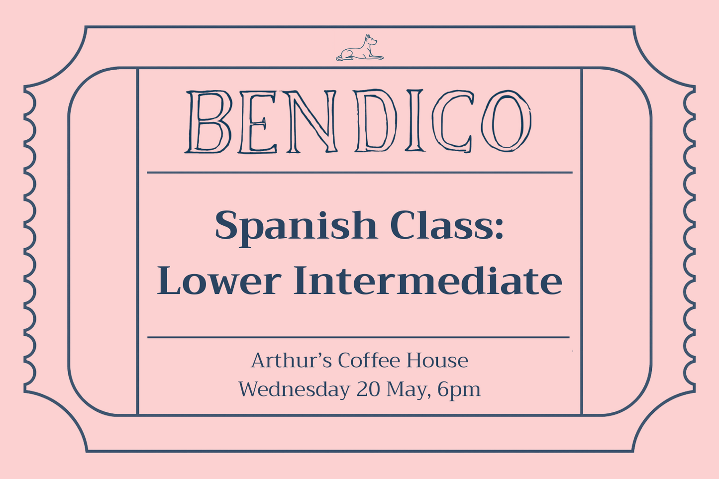 Promotional poster for Bendico Spanish Class on a pink background