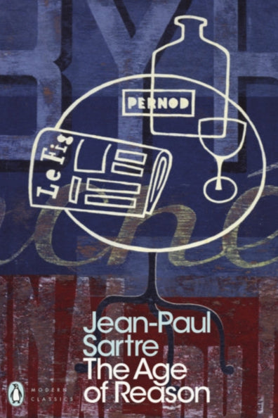 Book cover of 'The Age of Reason' by Jean-Paul Sartre with abstract design elements.