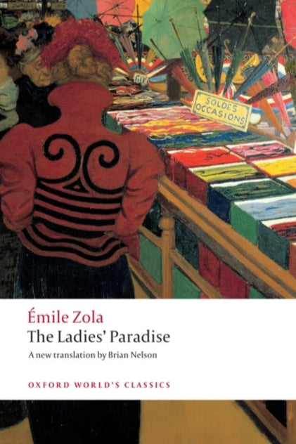 Book cover of 'The Ladies' Paradise' by Emile Zola with a colorful market scene on the cover.
