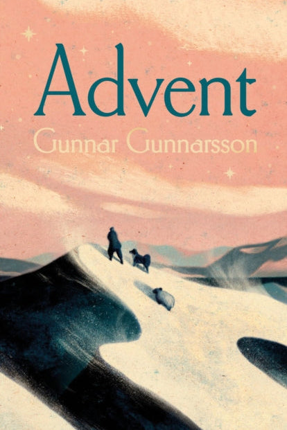 Book cover of 'Advent' by Gunnar Gunnarsson with a desert scene and two figures.