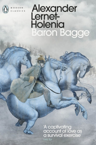 Book cover of 'Baron Bagge' by Alexander Lernet-Holenia with artwork of a person on horseback.