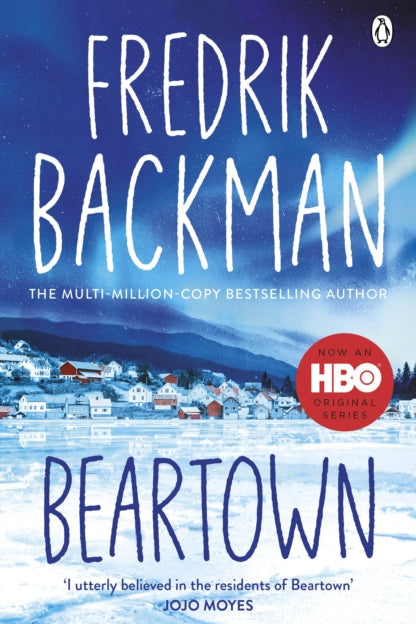 Book cover of 'Beartown' by Fredrik Backman with a snowy village scene and HBO logo.
