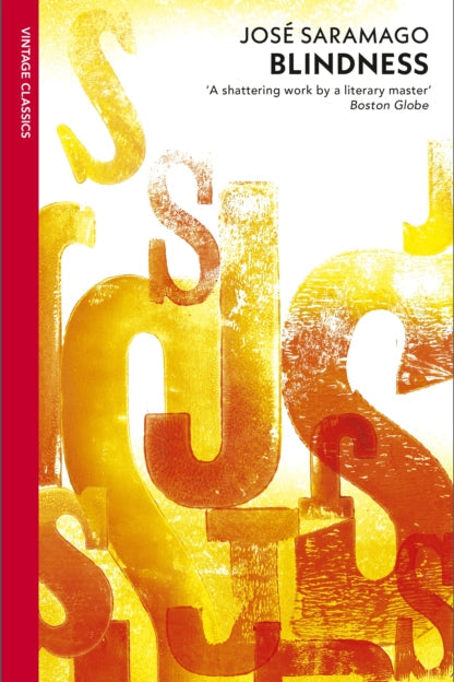 Book cover of 'Blindness' by José Saramago with a red and yellow design.