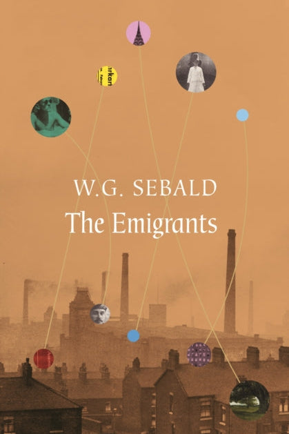 Book cover of 'The Emigrants' by W.G. Sebald with a stylized cityscape and abstract elements.