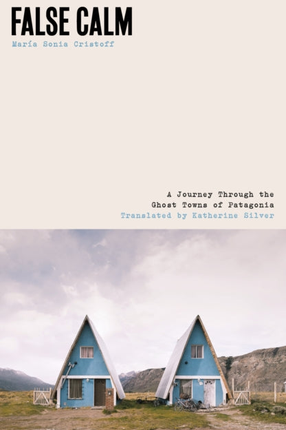 Book cover of 'False Calm' with two triangular houses in a desert landscape.
