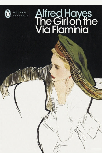 Book cover of 'The Girl on the Via Flaminia' by Alfred Hayes with a stylized illustration of a woman and text.
