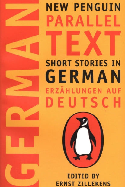 Book cover of 'New Penguin Parallel Text: Short Stories in German' with a penguin logo on an orange background.