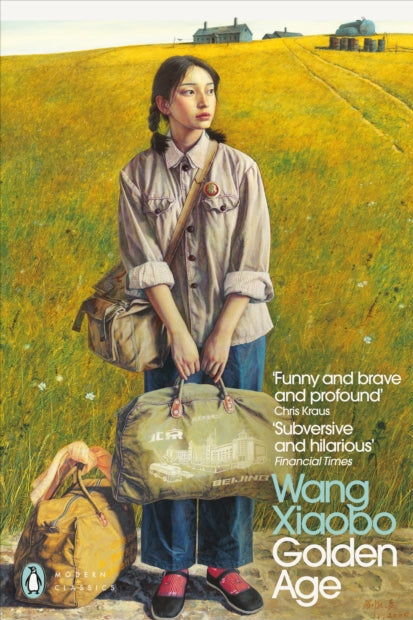 Book cover of 'Golden Age' by Wang Xiaobo featuring a young woman with bags in a field.