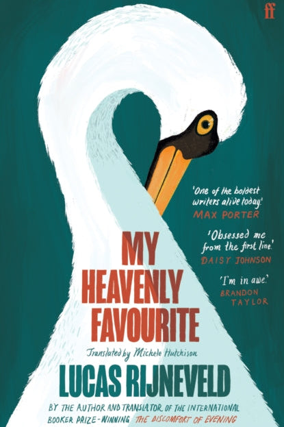 Book cover of 'My Heavenly Favourite' with a swan illustration on a teal background