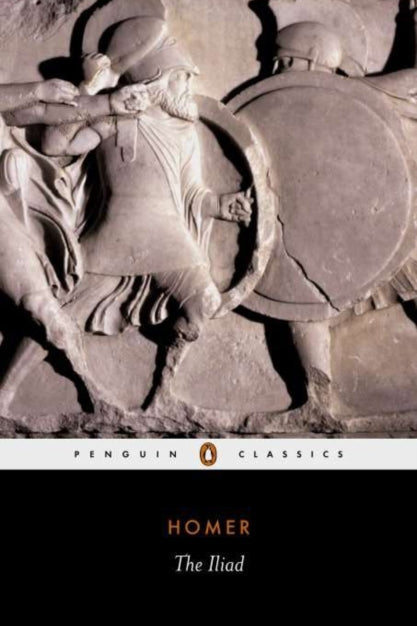 Book cover of 'The Iliad' by Homer with classical sculpture design.