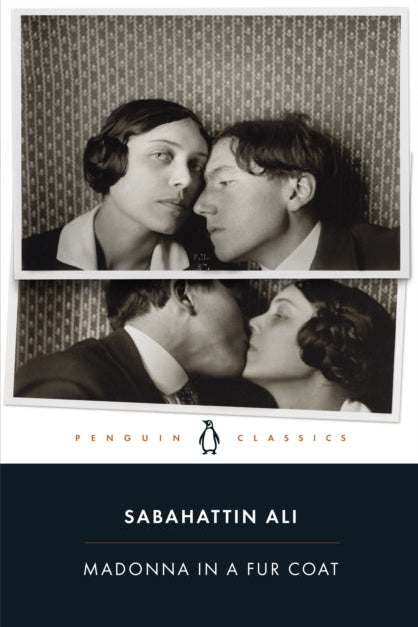 Book cover of 'Madonna in a Fur Coat' by Sabahattin Ali with black and white photo of two people.