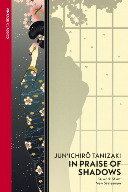 Book cover of 'In Praise of Shadows' by Jun'ichirō Tanizaki with a stylized illustration of a woman in a kimono.