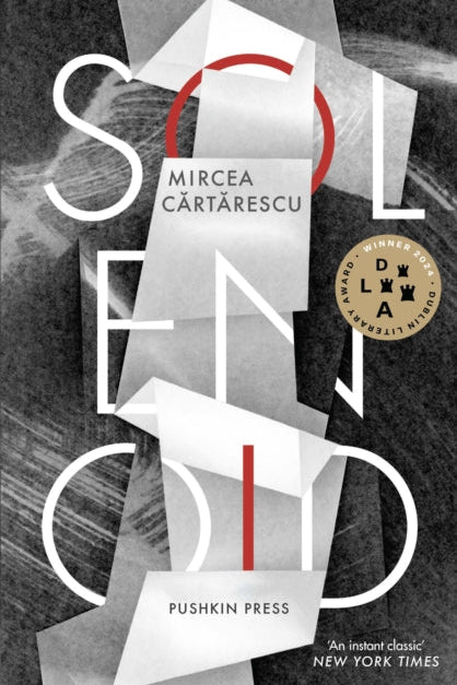 Book cover of 'Solemn' by Mircea Cartarescu with abstract design and Pushkin Press branding.