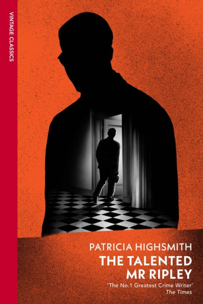 Book cover of 'The Talented Mr Ripley' by Patricia Highsmith with a silhouette design.