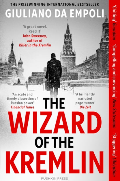 Book cover of 'The Wizard of the Kremlin' by Giuliano Da Empoli with a silhouette of a man and a cityscape.